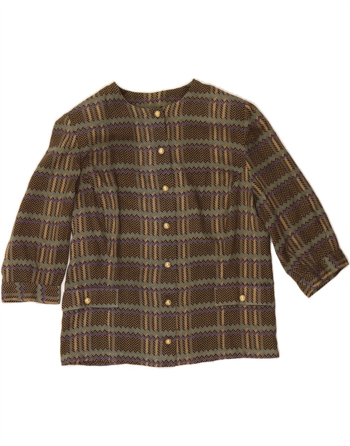 VINTAGE Womens 3/4 Sleeve Blazer Jacket UK 12 Medium Beige Herringbone Vintage Vintage and Second-Hand Vintage from Messina Hembry 