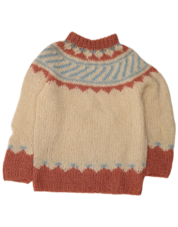 Vintage Damen Rollkragenpullover Pullover UK 14 Medium Beige Fair Isle