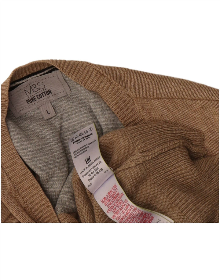 Marks & Spencer Herren-Pullover mit V-Ausschnitt, groß, beige Baumwolle