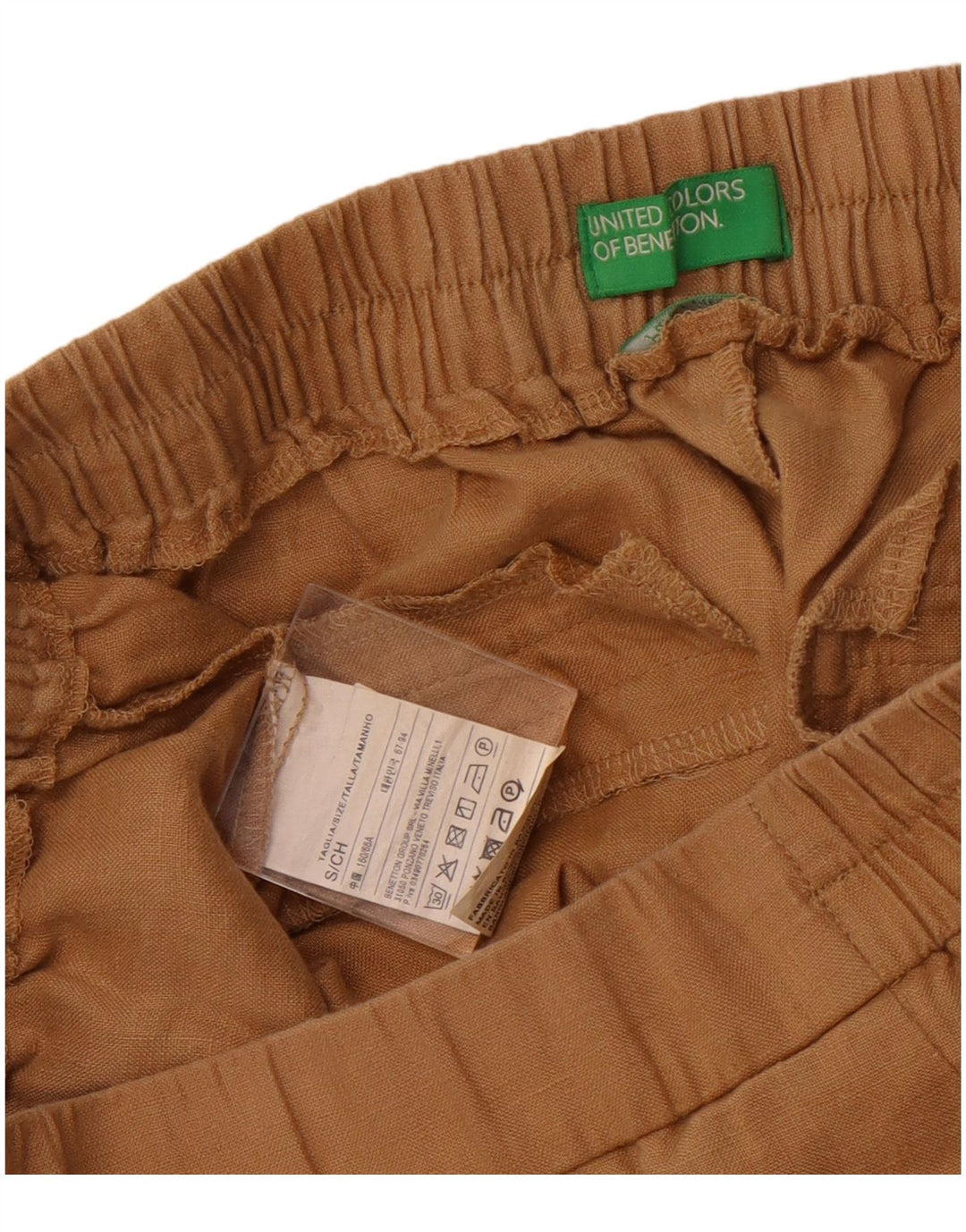 Benetton Damen-Freizeithose, schmal zulaufend, Größe S, W26, L25, Beige, Leinen