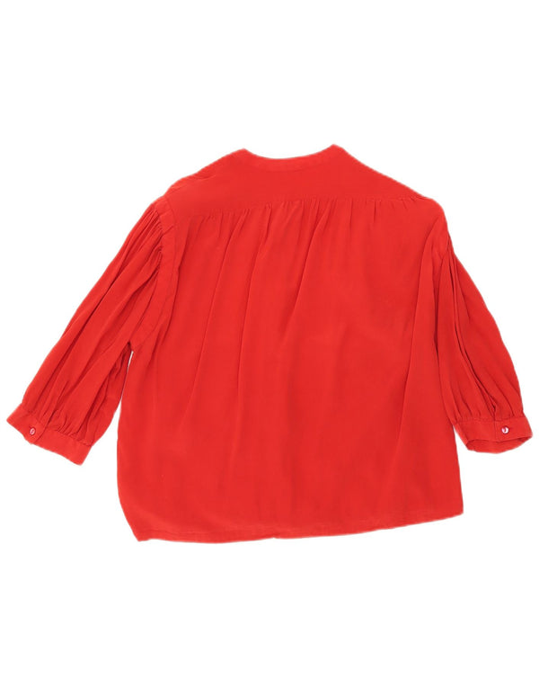Vintage Damen Kurzarm-Hemdbluse mit Krawatte vorne, UK 12, Mittelrot