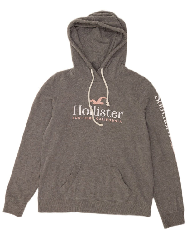 Hollister Womens Graphic Relaxed Fit Hoodie Pullover UK 10 Small Grau Baumwolle