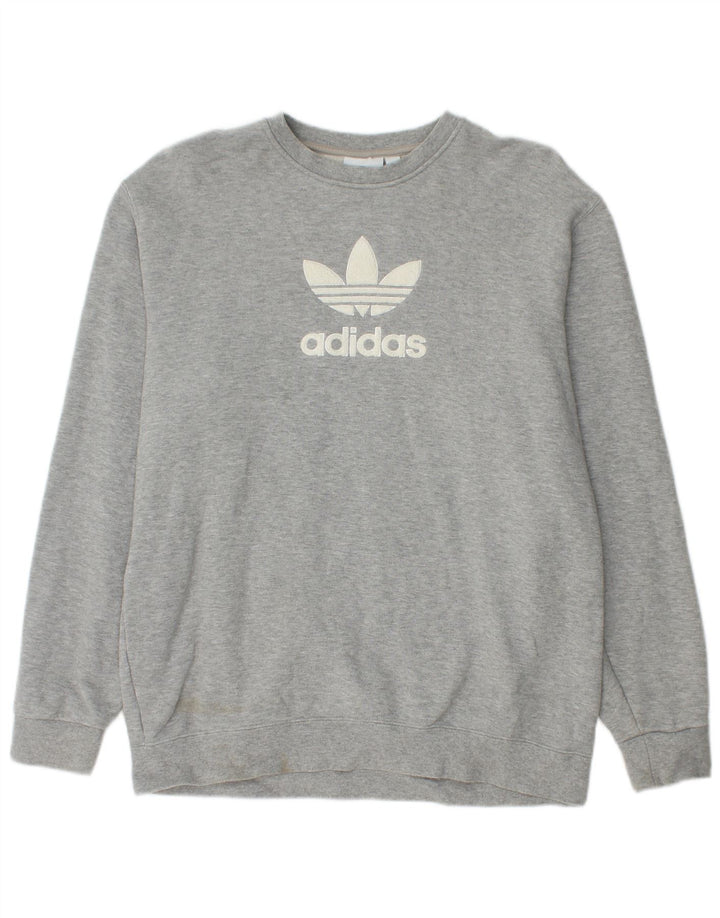 ADIDAS Mens Graphic Sweatshirt Jumper Medium Grey Flecked Cotton