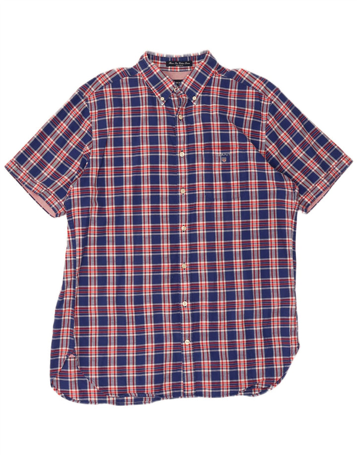 Gant Herren-Hemd mit normaler Passform, kurzärmelig, groß, marineblau, kariert, Baumwolle