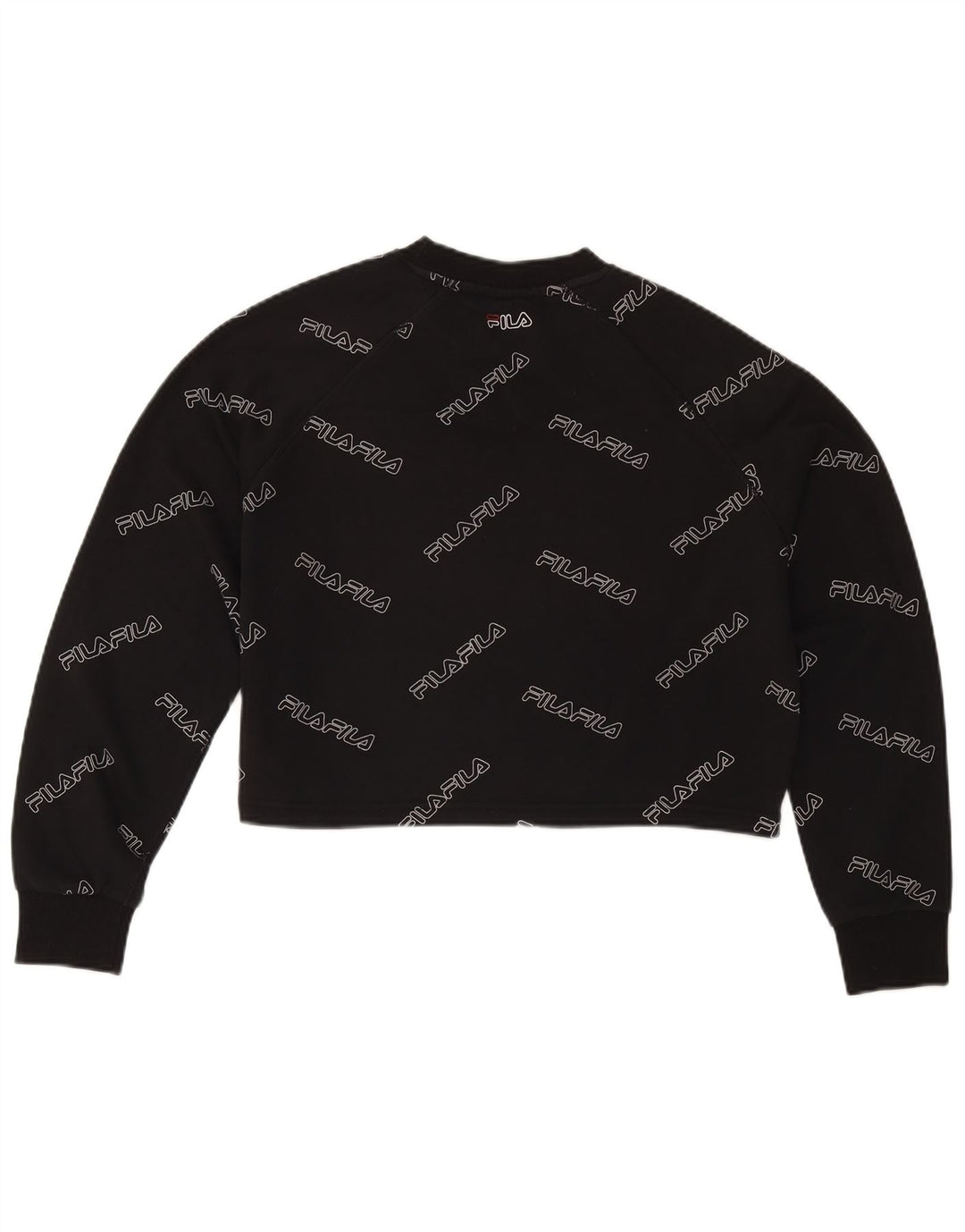 Fila Damen Übergroßer grafischer Crop-Sweatshirt-Pullover UK 10 Small Schwarz