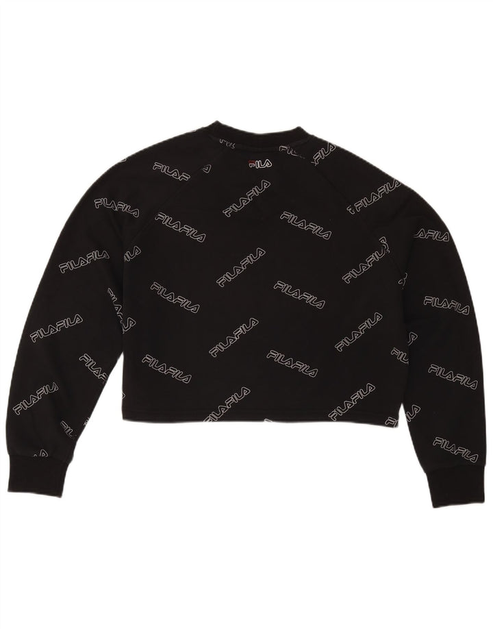 Fila Damen Übergroßer grafischer Crop-Sweatshirt-Pullover UK 10 Small Schwarz