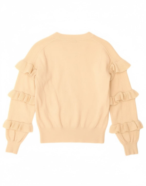 J. Crew Damen-Pullover mit Rüschen und Rundhalsausschnitt, UK 6, XS, Beige, Wolle