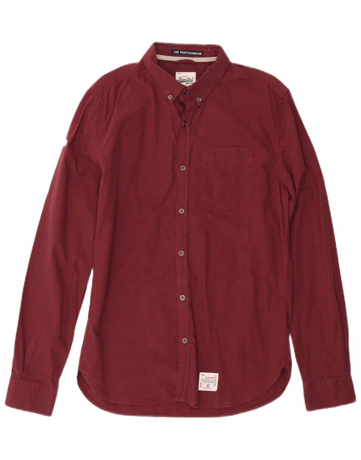 Superdry Herren-Hemd, mittelgroß, Burgunderrot, Gingham-Baumwolle