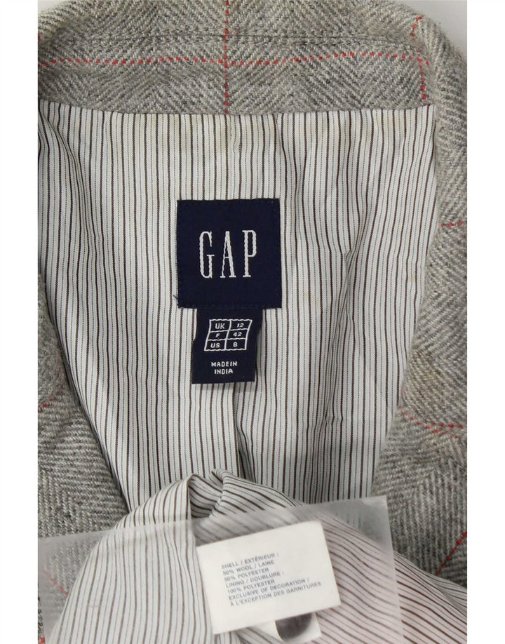 Gap Damen-Blazerjacke mit 3 Knöpfen, UK 12, mittelgrau karierte Wolle