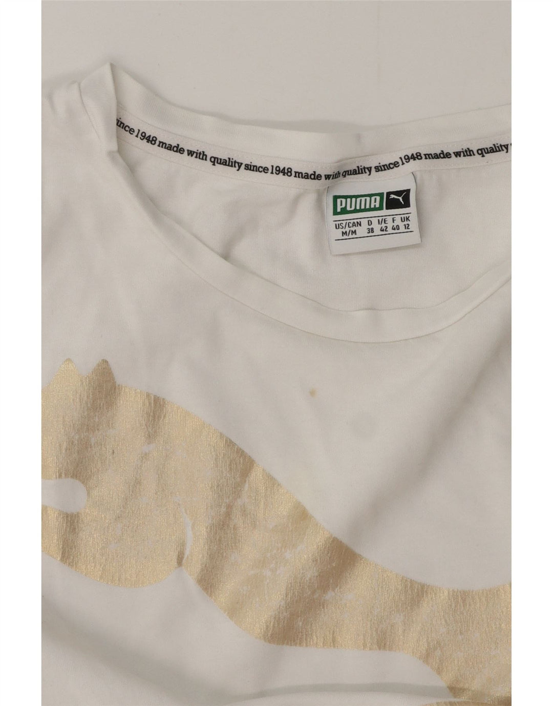 PUMA Damen Graphic T-Shirt Top UK 12 Medium Weiß