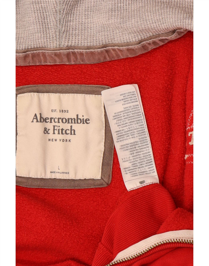 ABERCROMBIE & FITCH Damen-Kapuzenpullover mit grafischem Reißverschluss, UK 14, Größe L, Rot