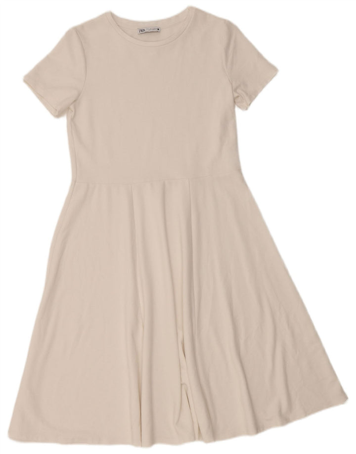 ZARA Damen A-Linien-Kleid UK 10 Small Weiße Viskose