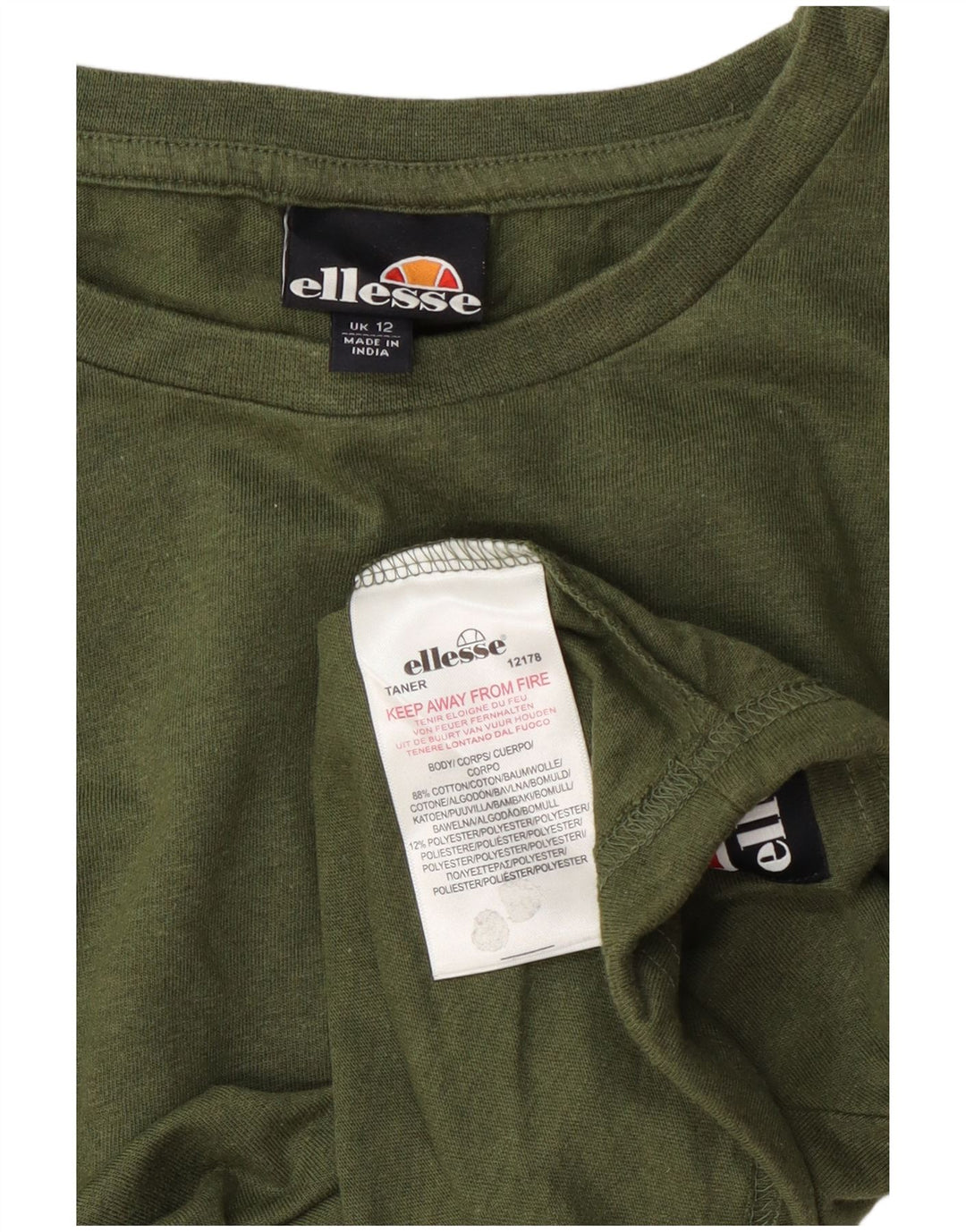 Ellesse Womens Crop Top Langarm UK 12 Mittelgrüne Baumwolle