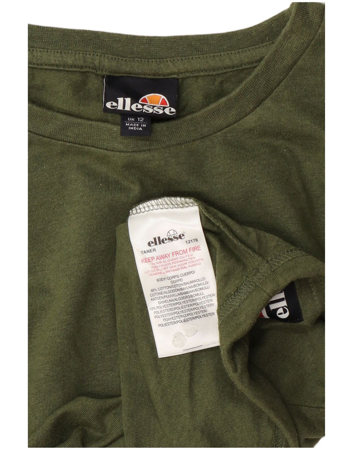 Ellesse Womens Crop Top Langarm UK 12 Mittelgrüne Baumwolle