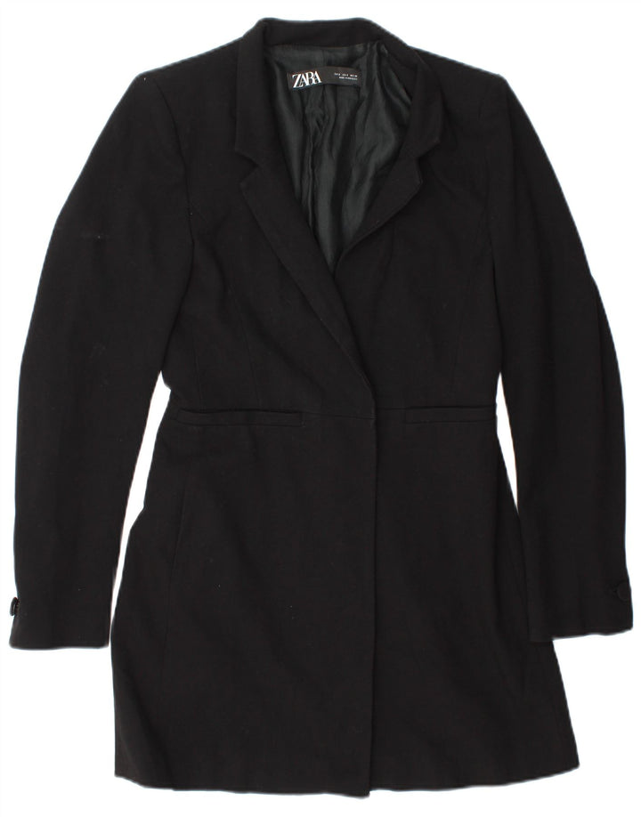 Zara Damen Longline Blazer Jacke UK 10 Small Schwarz Polyester