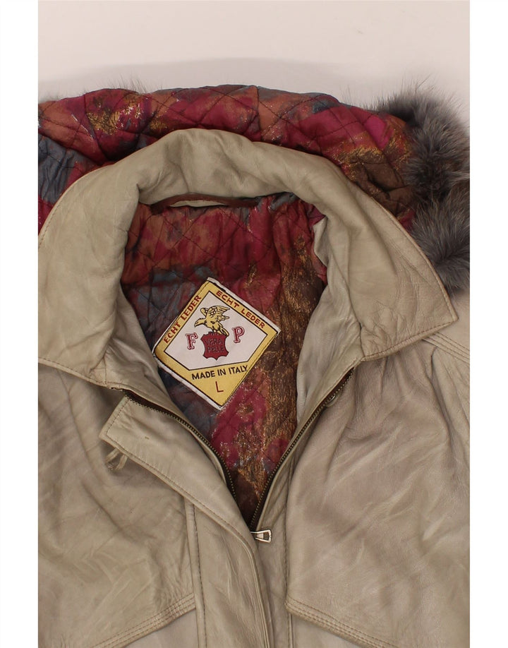 ECHTES LEDER Womens Hooded Leather Coat UK 16 Large Beige Leather Vintage Echtes Leder and Second-Hand Echtes Leder from Messina Hembry 
