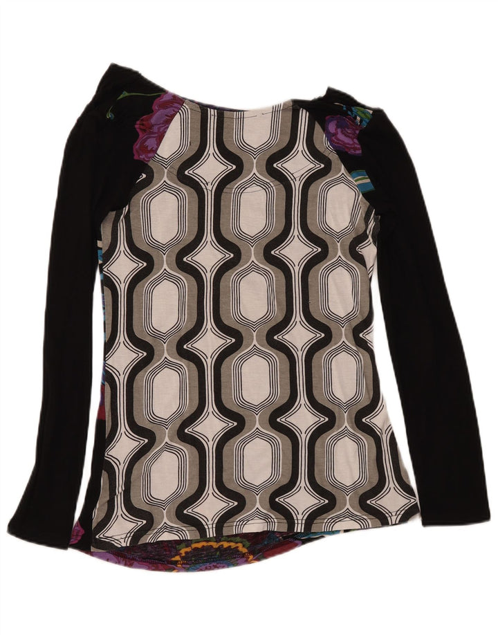 DESIGUAL Womens Graphic Top Langarm UK 12 Mittelschwarze Viskose mit Blumenmuster
