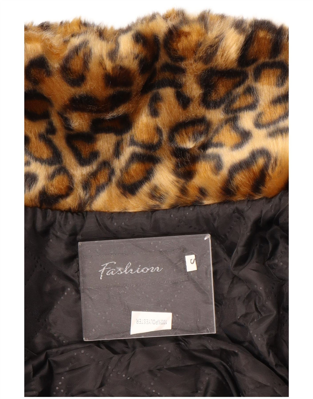 VINTAGE Damen Kunstpelzjacke UK 10 Kleines braunes Polyester mit Tiermuster