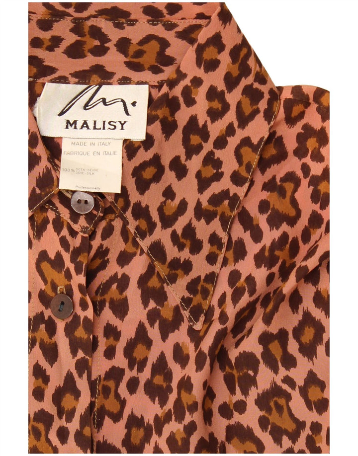 VINTAGE Damen Hemdbluse UK 20 2XL Braune Seide mit Animal-Print