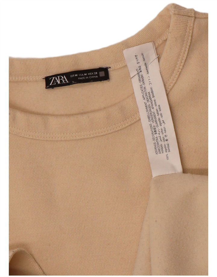 Übergroßer Damen-Sweatshirtpullover von Zara, UK 14, mittelbeige, geblümte Baumwolle
