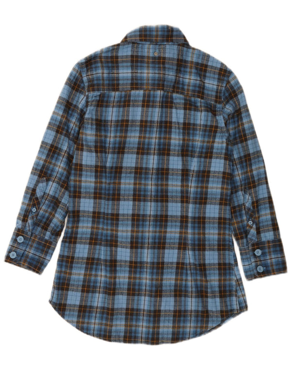 SUPERDRY Flanellhemd mit 3/4-Ärmeln für Damen, UK 10, Größe S, blau kariert, Baumwolle