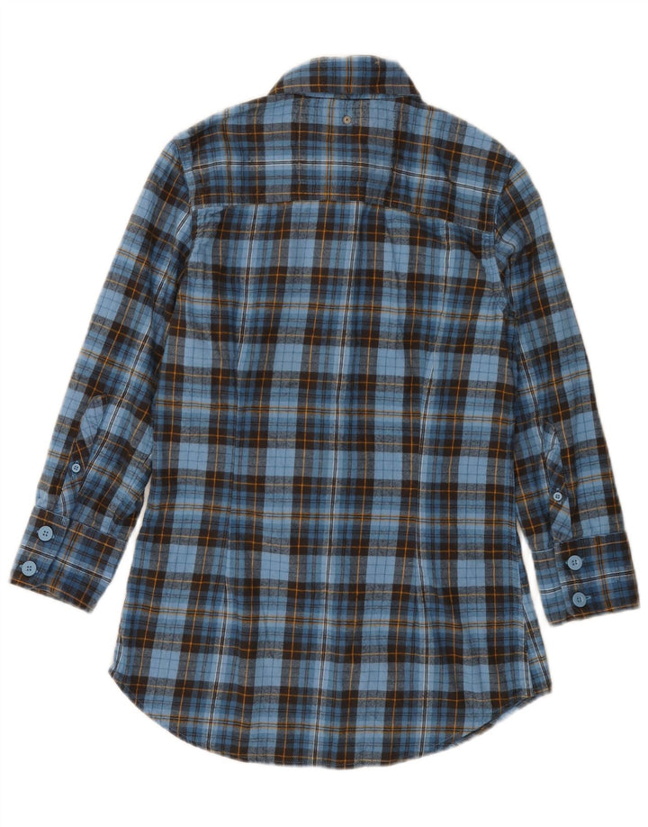 SUPERDRY Flanellhemd mit 3/4-Ärmeln für Damen, UK 10, Größe S, blau kariert, Baumwolle