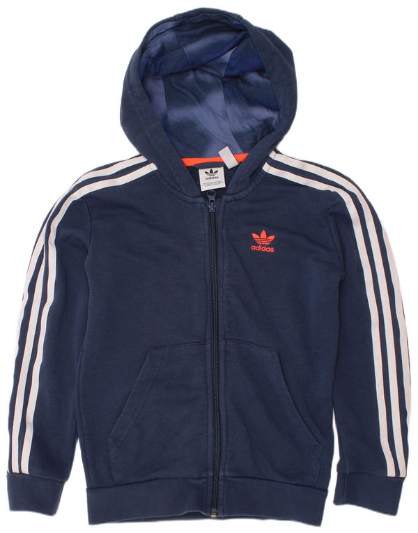 ADIDAS Jungen-Kapuzenpullover mit Reißverschluss, 7–8 Jahre, marineblaue Baumwolle