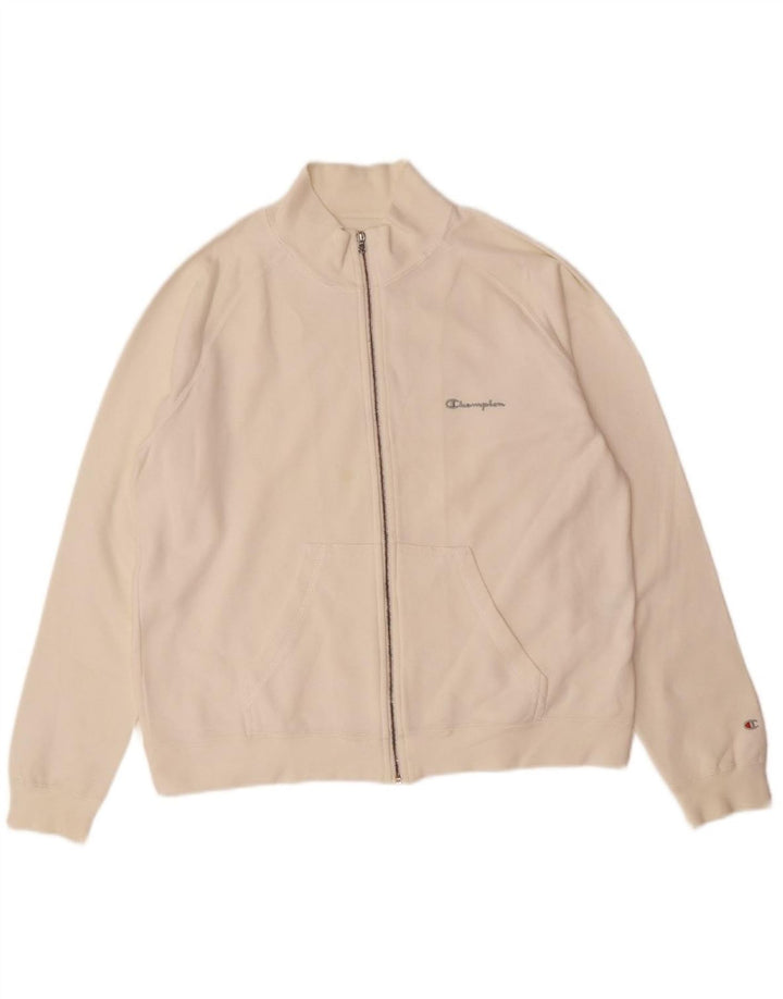 CHAMPION Womens Tracksuit Top Jacket UK 16 Large Off White Cotton