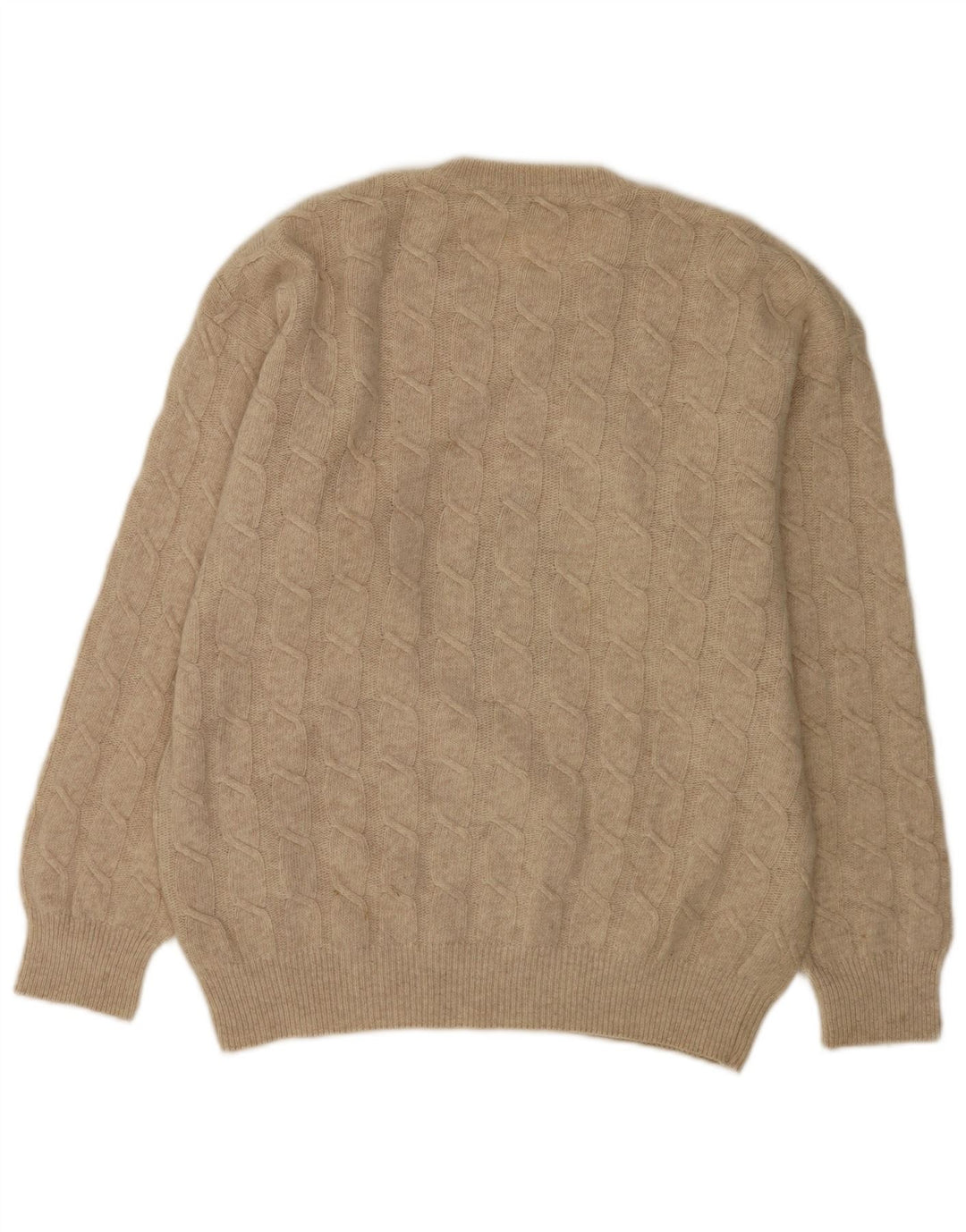 Grüner Herren-Pullover mit grafischem Rundhalsausschnitt, groß, beige Schurwolle