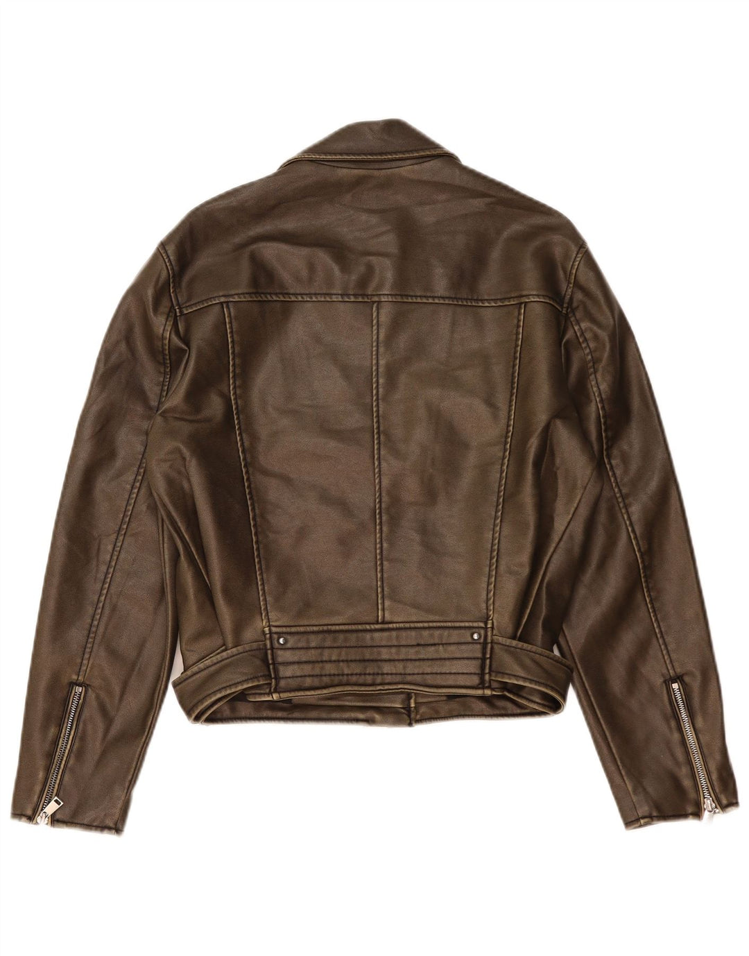 Zara Damen-Bikerjacke aus Kunstleder, UK 14, mittelbraunes Polyethylen