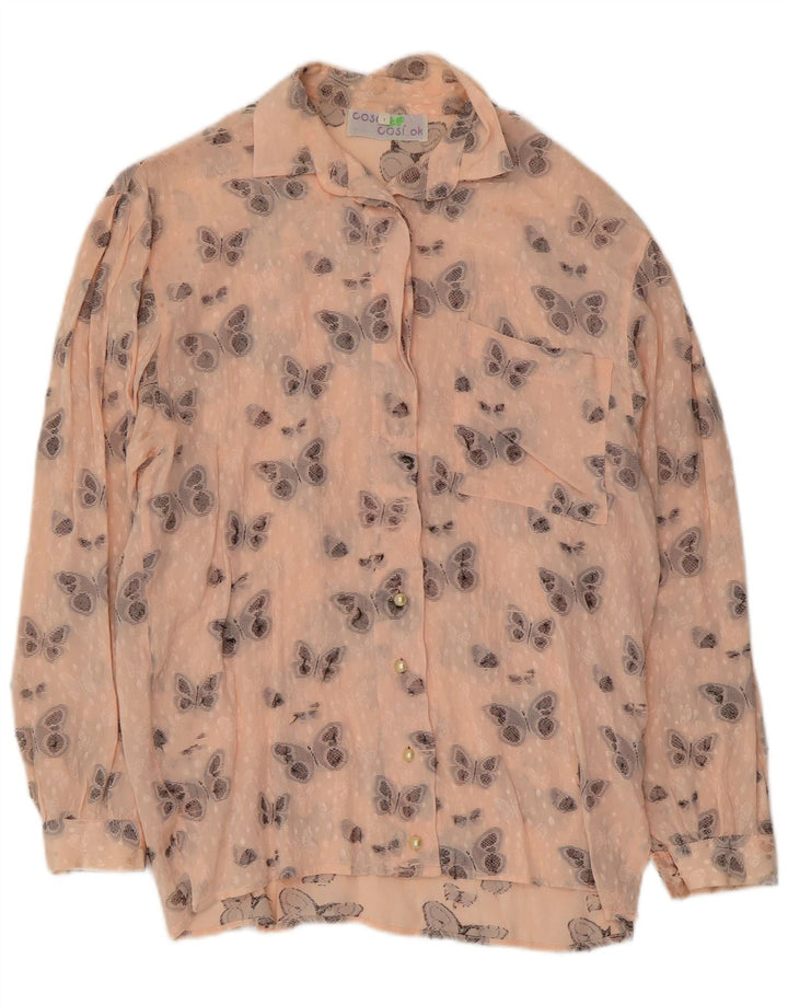 VINTAGE Womens Graphic Shirt Blouse UK 16 Large Pink Silk Butterfly