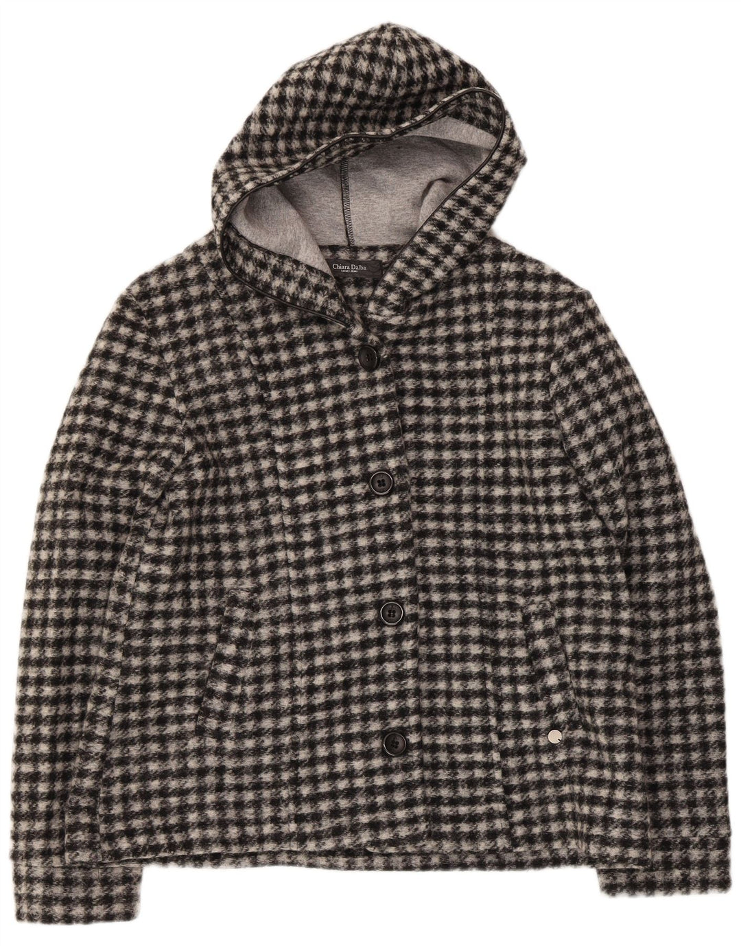 VINTAGE Damen Bomberjacke mit Kapuze UK 18 XL Schwarz karierte Wolle