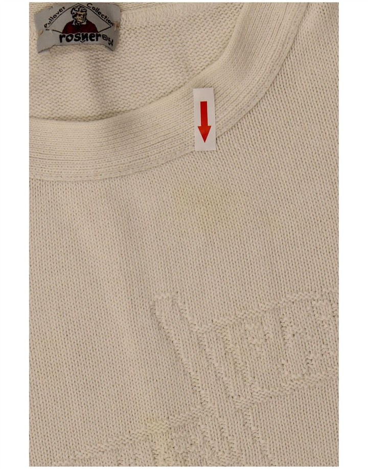 Rosner Damen-Pullover mit grafischem Rundhalsausschnitt, Größe 54, 3XL, gebrochenes Weiß