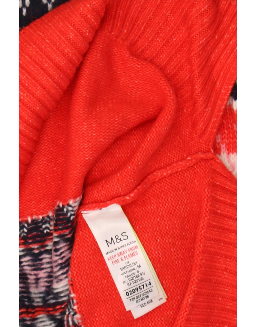 Marks & Spencer Damen-Pullover mit U-Boot-Ausschnitt, UK 14, Mittelrot, Fair Isle-Muster