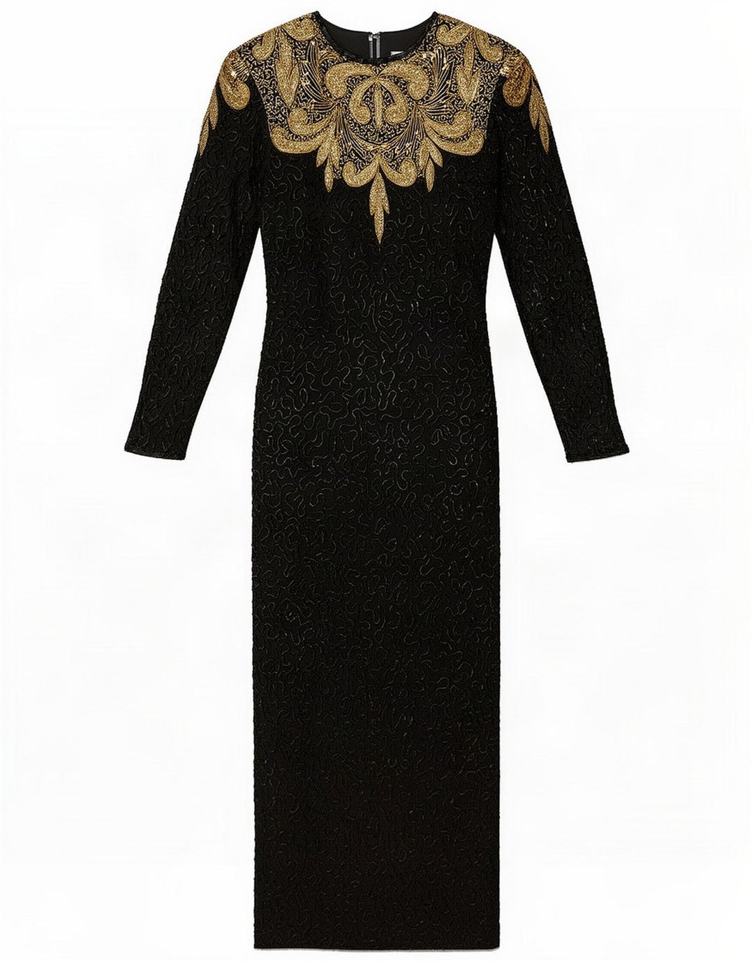 Vintage Womens Evening Abstract Pattern Maxi Dress UK 10 Small Black