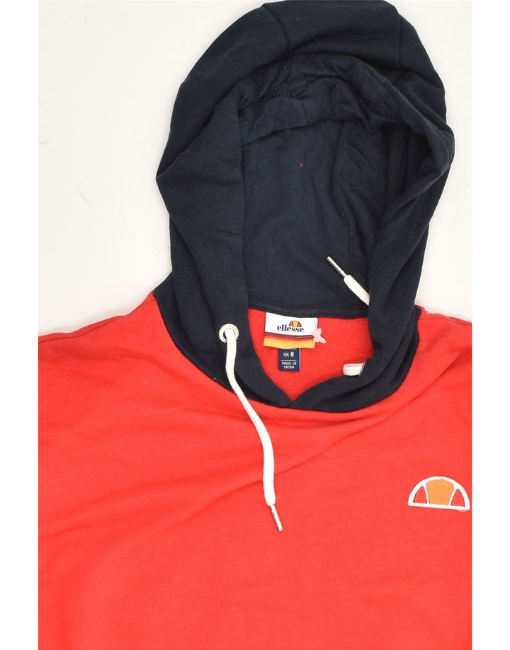 ELLESSE Womens Graphic Crop Hoodie Jumper UK 8 Small Red Colourblock | Vintage Ellesse | Thrift | Second-Hand Ellesse | Used Clothing | Messina Hembry 
