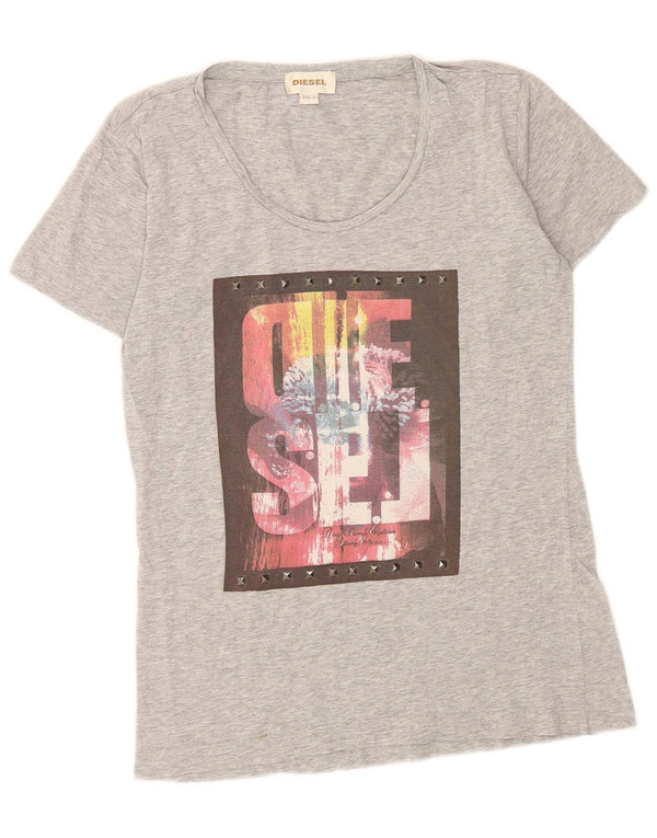 Diesel Womens Graphic T-Shirt Top UK 10 Small Grau meliert