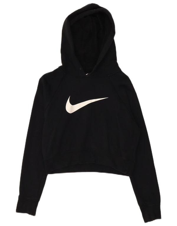 Nike Womens Crop Graphic Hoodie Pullover UK 16 Große schwarze Baumwolle
