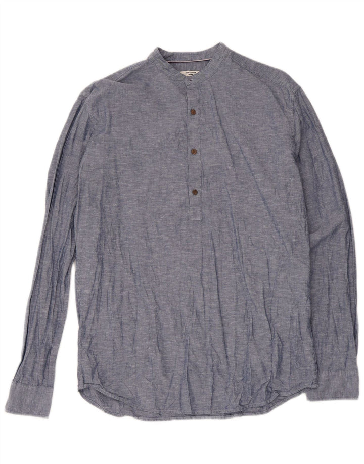 Jack & Jones Slim-Fit-Pulloverhemd für Herren aus mittelblau gefleckter Baumwolle