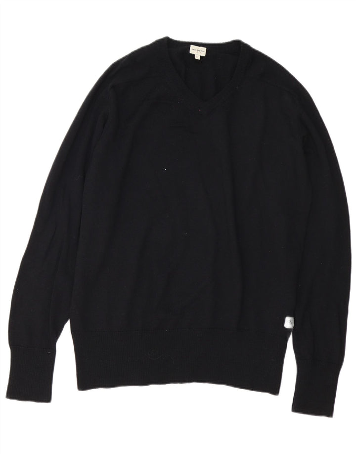 Calvin Klein Jeans Herren-Pullover mit V-Ausschnitt aus mittelschwarzer Merinowolle