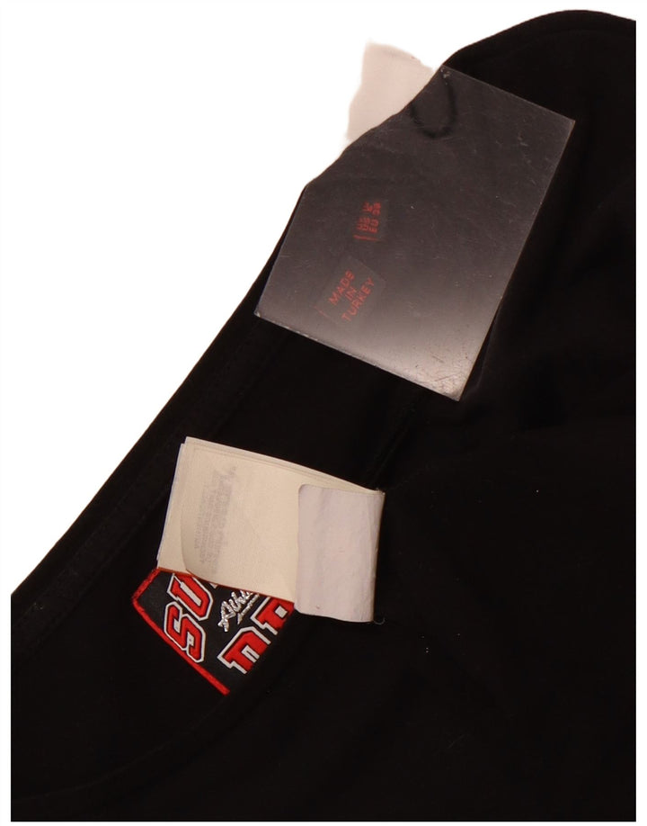 Superdry Damen Graphic Top Langarm UK 10 Small Schwarz Baumwolle