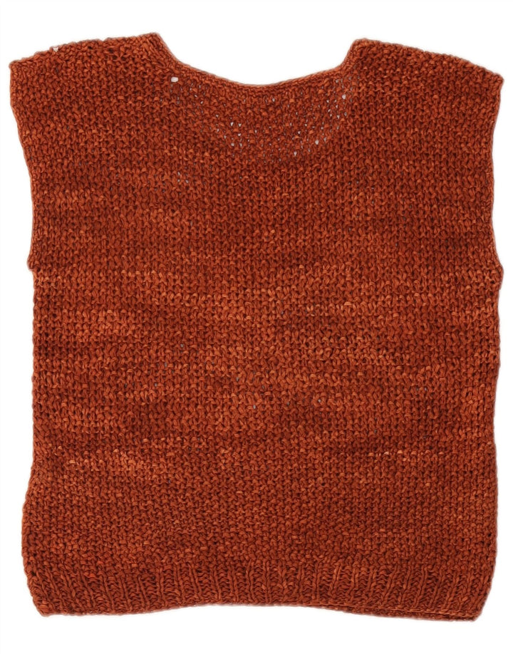 Vintage Damen Häkelweste Tank Top UK 12 Mittelbraun