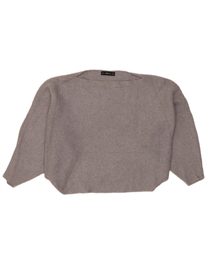 ZARA Damen-Pullover, übergroß, bauchfrei, U-Boot-Ausschnitt, Gr. 14, Mittelgrau