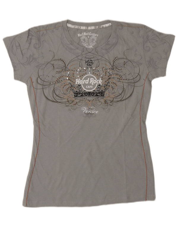 HARD ROCK CAFE Damen Venice Graphic T-Shirt Top UK 10 Small Grau Baumwolle