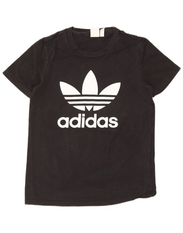 Adidas Damen Grafik T-Shirt Top UK 10 Small Schwarz Baumwolle