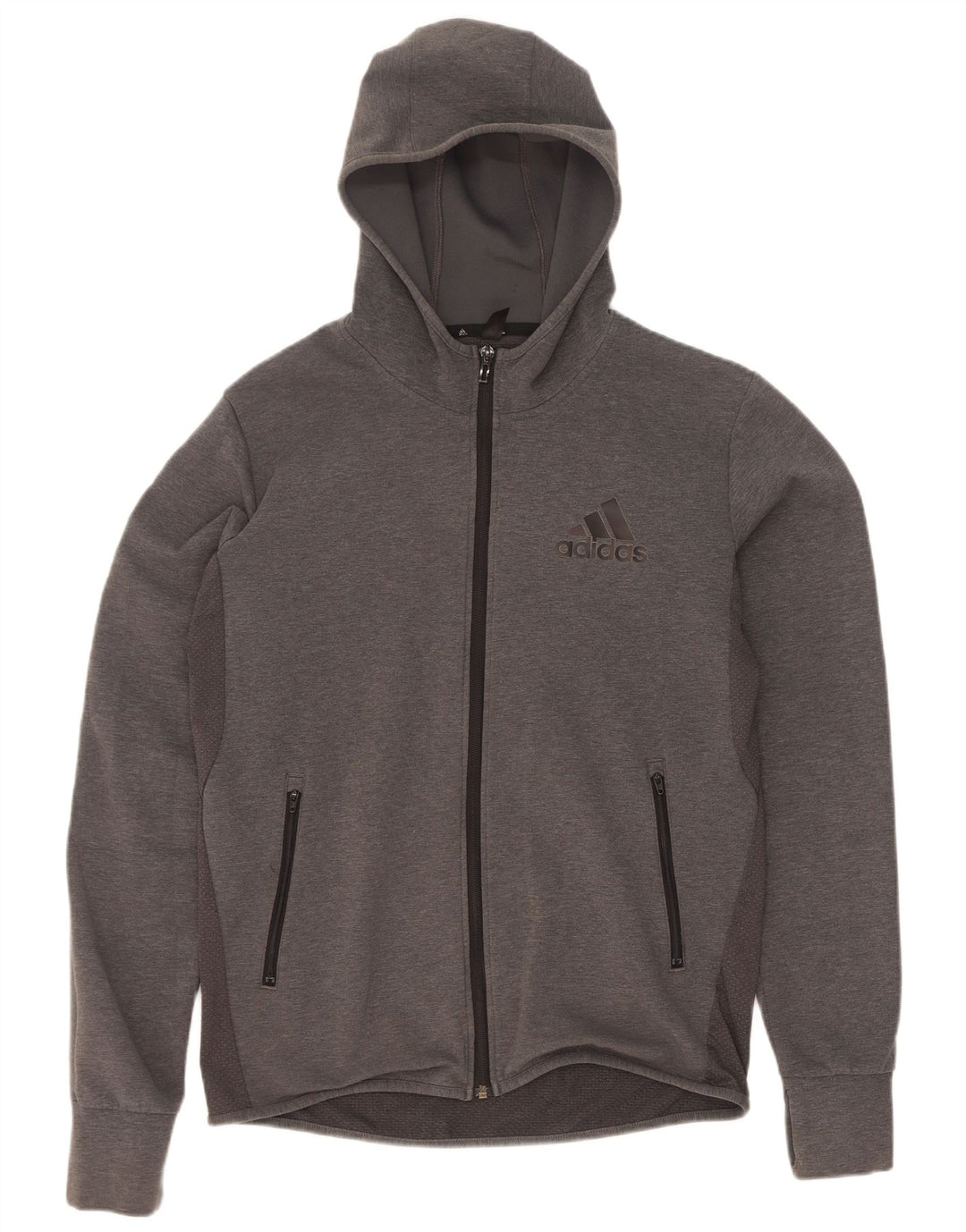 Adidas Herren-Kapuzenpullover mit Reißverschluss, mittelgraue Baumwolle
