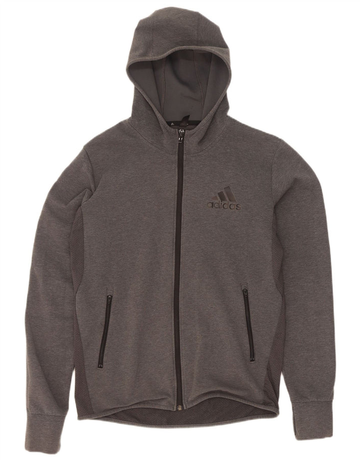 Adidas Herren-Kapuzenpullover mit Reißverschluss, mittelgraue Baumwolle