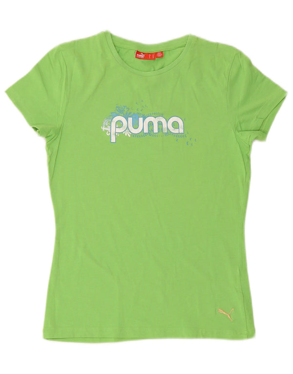 PUMA Damen Grafik T-Shirt Top UK 12 Mittelgrün Baumwolle