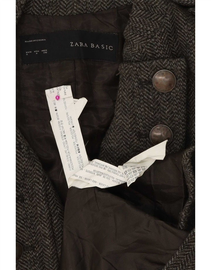 Zweireihiger Militärmantel von Zara für Damen, UK 10, kleines graues Fischgrätenmuster