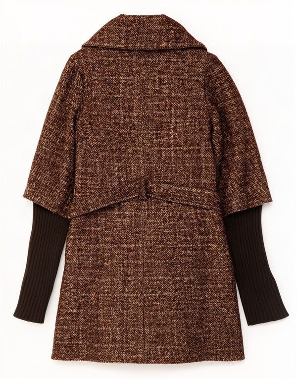 Benetton Womens Regular Fit Zweireihiger Mantel UK 10 Small Brown Flecked